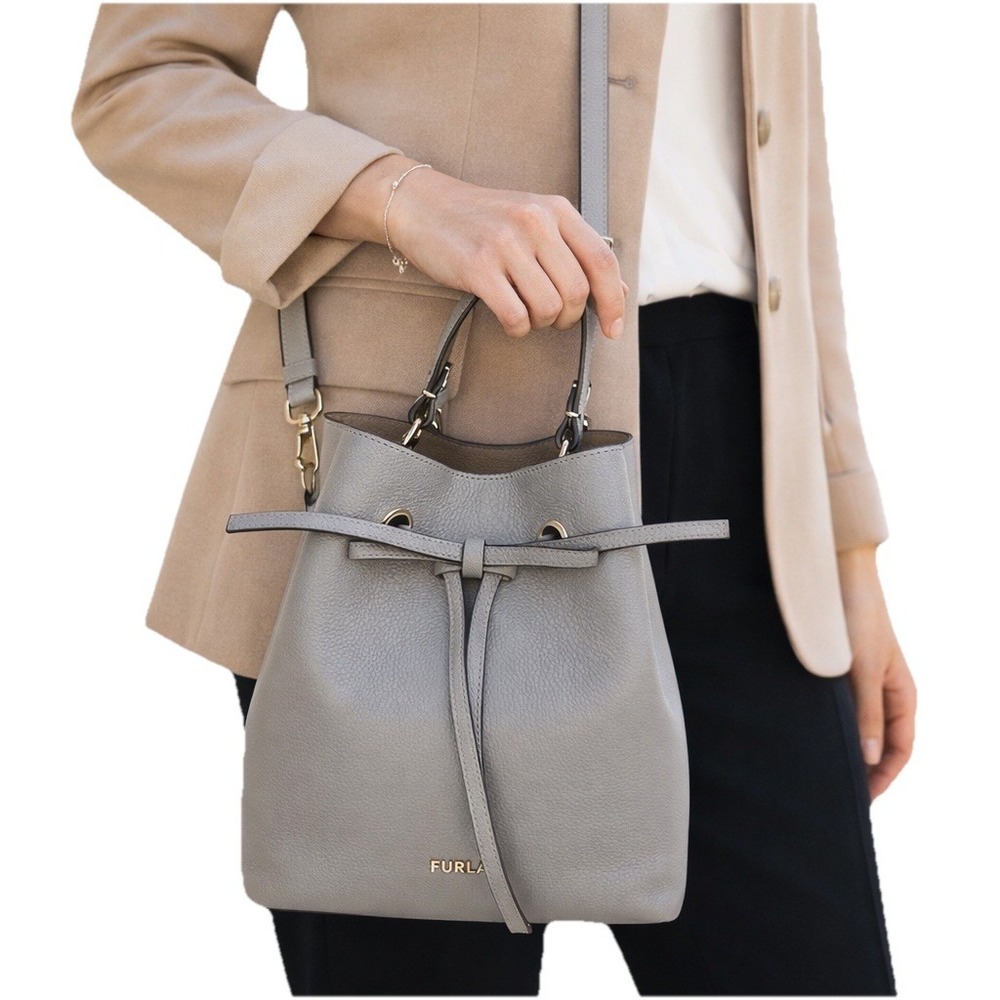 Furla Costanza Gray Pebbled Leather Bucket Bag Italy NWT BLE3CSZ